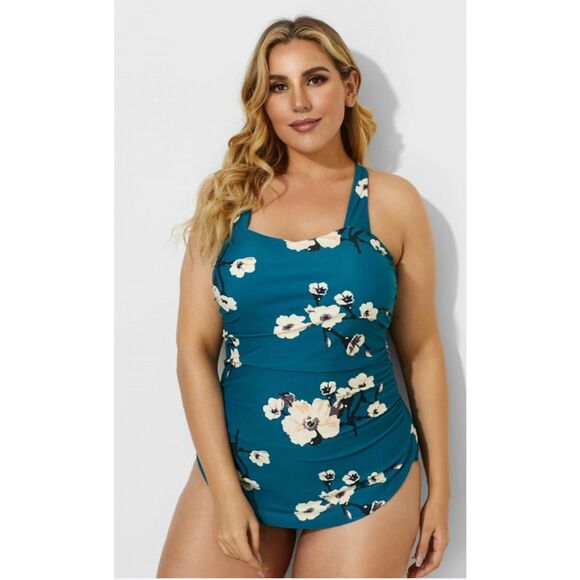 Meet Curve NWT Green H-Back Sarong Front One Piece Swimsuit X-large - Picture 1 of 6